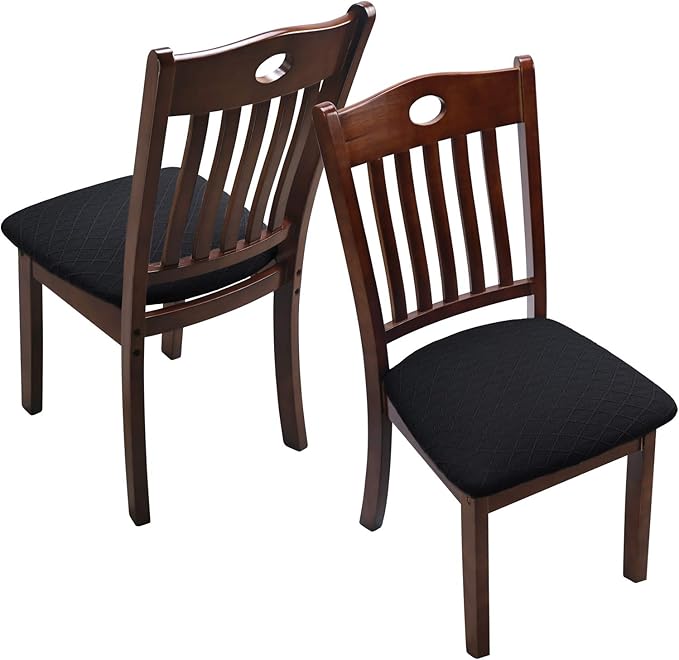 Fuloon Stretch Chair Seat Covers 4 PCS, Removable Washable Dining Chair Covers Anti-Dust Dining Room Seat Cushion Slipcovers (4, Black)