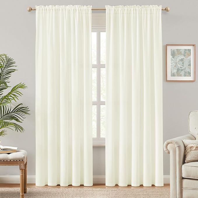 HOMEIDEAS Non-See-Through Ivory Privacy Semi Sheer Curtains 84 Inches Long 2 Panels Set Light Filtering Curtains for Living Room Bedroom Drapes,W52xL84
