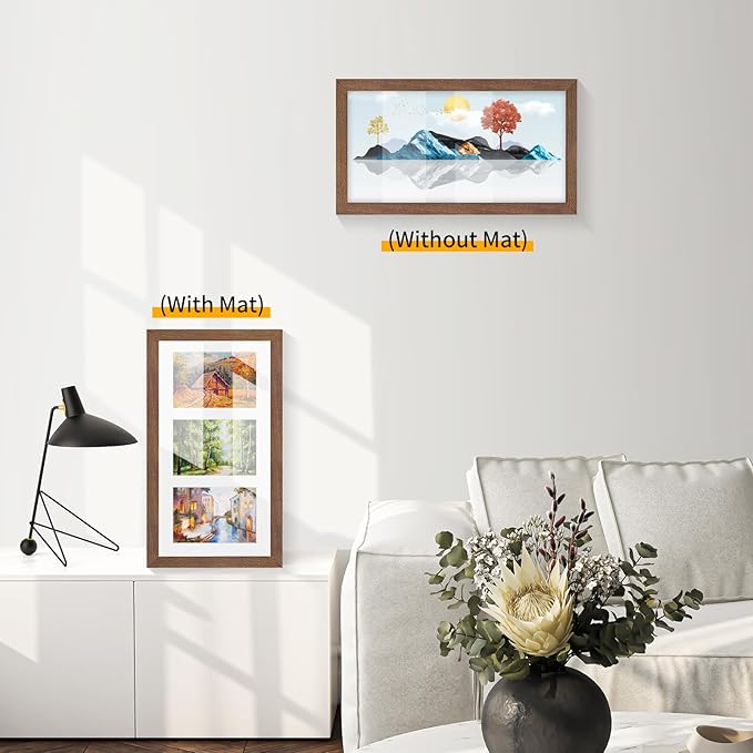 9x18 Oak Wood Picture Frame - 9x18 Photo Frame with Mat Display 3Pcs 5x7 Photos, 5x7 Picture Frame Wood, Natural Solid Wooden Picture Frames for Wall Art Photo and Prints(3 Pack, Walnut)