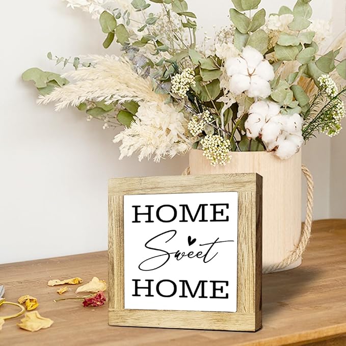 Home Sweet Home Sign, Rustic Farmhouse Decor the Sign, Homes Decoration for Shelf, Holes Signs Wall Decorate, Box Wood Plaques Desk Decoration, Family Signs for Homes Decorate, Housewarming Gift