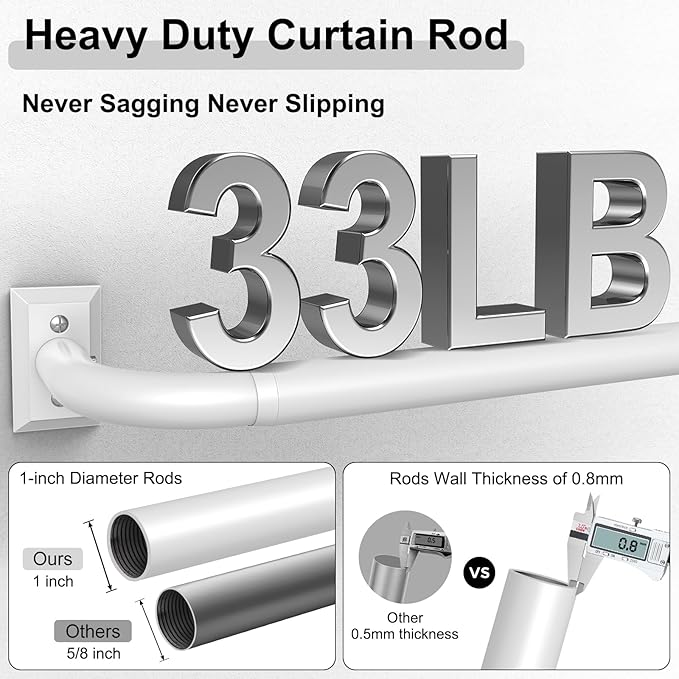 White Curtain Rods 2 Pack, Heavy Duty Wrap Around Curtain Rod for Windows 48 to 84 Inch, 1" Adjustable Decorative Blackout Curved Drapery Pole, Modern Room Darkening Rod, Window Treatment Rods