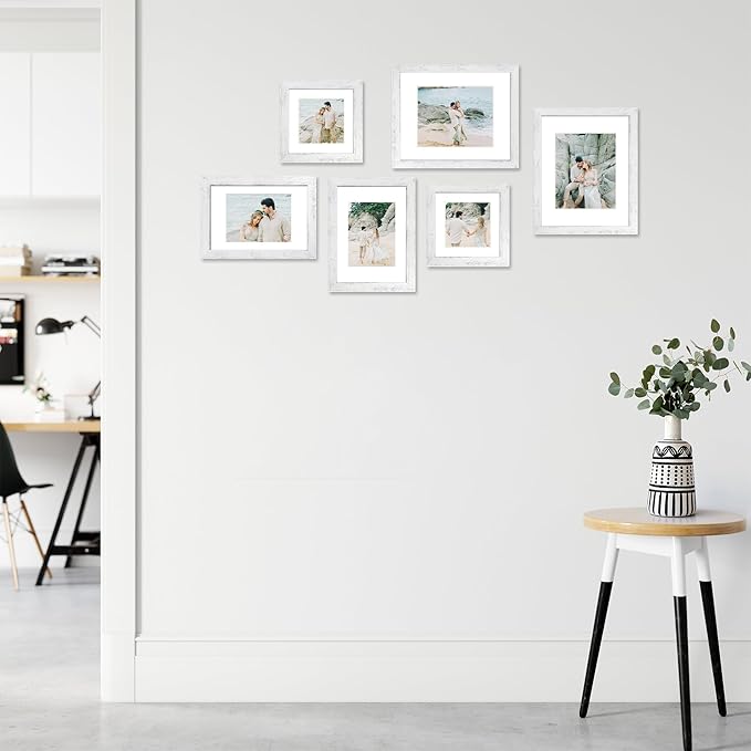 iRahmen 9x12 Picture Frame Set of 4 with Tempered Glass, Distressed White Frame Display 6x8 Picture with Mat or 9 x 12 Without Mat, Wooden Photo Frame for Wall Mount and Tabletop Display