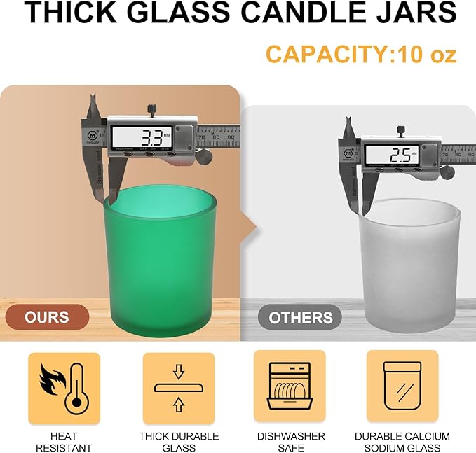 10 OZ Thick Candle Jars for Making Candles 15 Pcs, Empty Jars with Wood Lids for Candle Making, Sample Container, Frosted Green