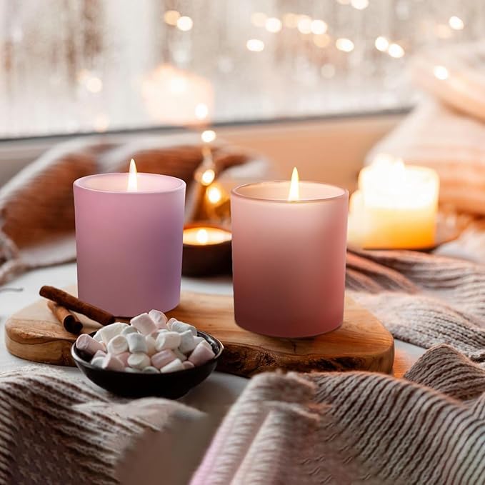 8 OZ Thick Candle Jars for Making Candles 15 Pcs, Empty Jars with Wood Lids for Candle Making, Sample Container, Matte Pink