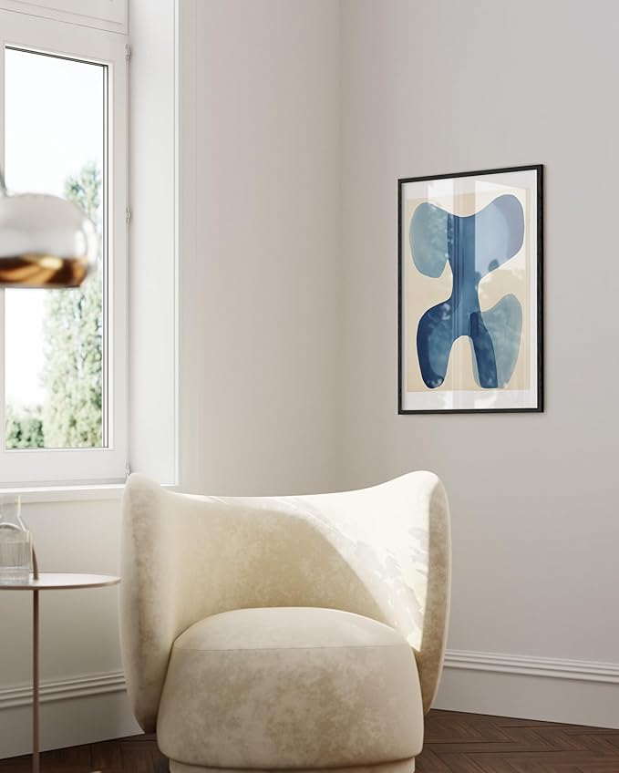 HAUS AND HUES Modern Abstract Wall Art - Blue and Green Living Room Art, Modern Artwork for Walls, Minimalist Picture for Living Room(Blue Shapes, Black Frame, 24x36)