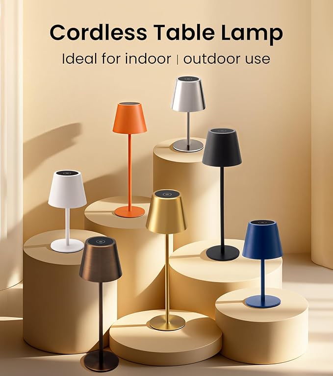 3 Pack Cordless Table Lamp, Portable Battery Operated Lamp with 3 Color Temps and Stepless Dimming, Rechargeable Table Lamp for Dinner, Desk, Cafe, Outdoor (Navy Blue)