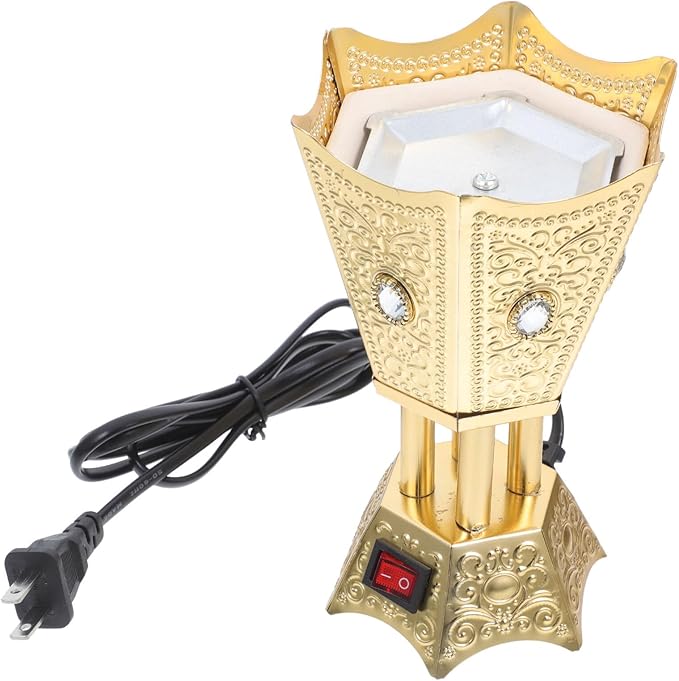 Electric Incense Burner Plug Aroma Incense Stove for Home and Office Compact Metal Censer with US Plug Middle Eastern Style Tabletop Decorative Holder for Relaxing Ambiance and