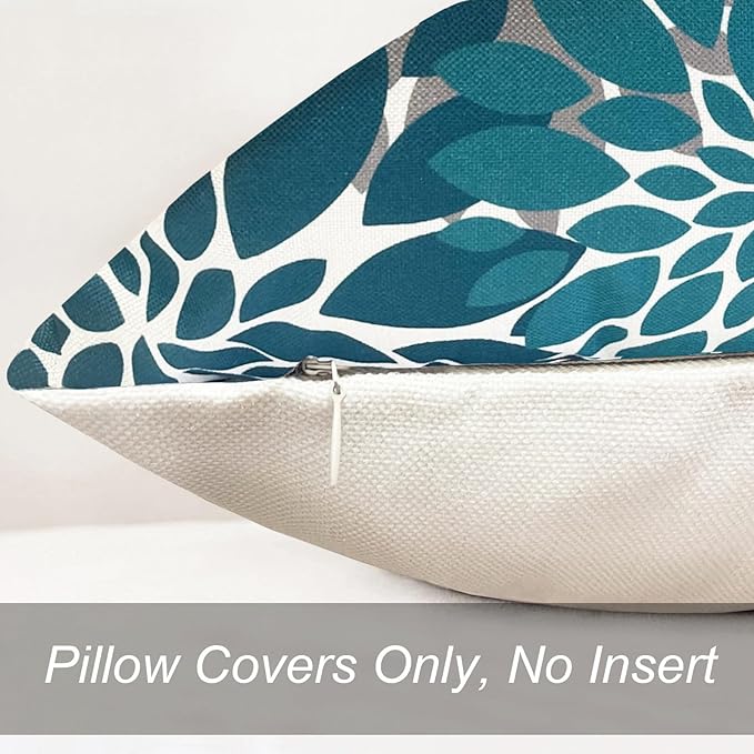 Decorative Throw Pillow Covers Set of 2 Teal Blue Pillow Covers 16x16 Inch Couch Pillow Covers for Sofa Living Room Outdoor Throw Pillow Cover Linen Square Floral Flower Farmhouse Pillowcase