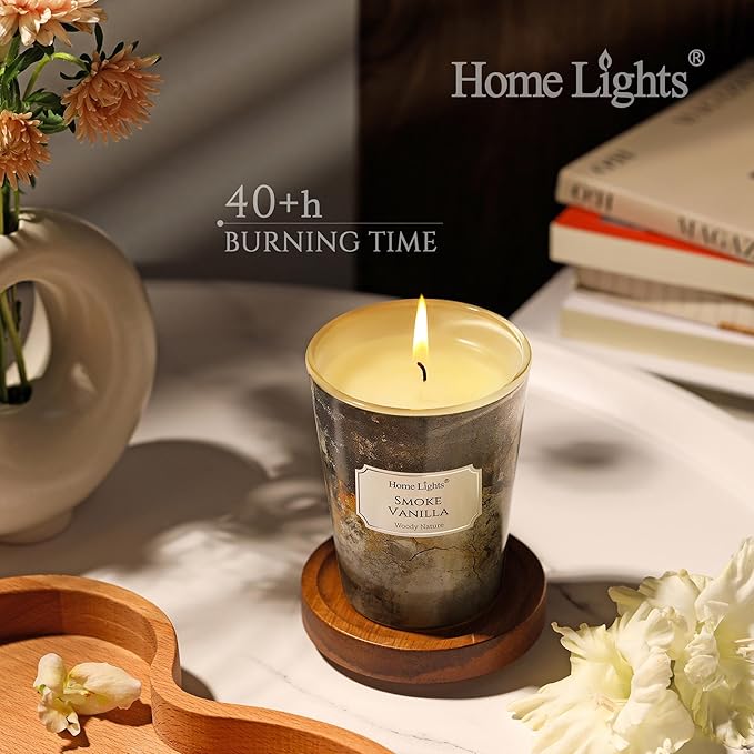 HomeLights Large jar Candle | 1-Wick Long-Lasting Scented Candles, 6.7oz Natural Soy Wax Candle for Home Scented, Industrial Chic Gifts for Women & Men, Smoke Vanilla