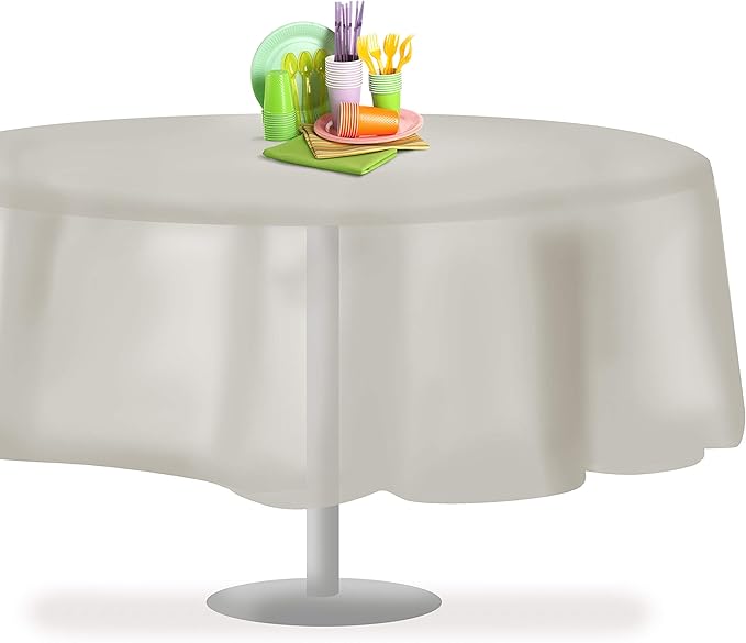 Grandipity 12 Pack Premium Disposable Plastic Tablecloth 84" Inch Decorative Round Table Cover - Light Grey