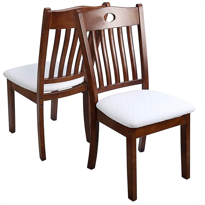 Fuloon Stretch Chair Seat Covers 4 PCS, Removable Washable Dining Chair Covers Anti-Dust Dining Room Seat Cushion Slipcovers (4, White)