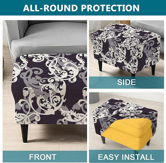 KRFOONN Stretch Ottoman Cover Slipcovers Rectangle Fit Length 27"-35" Footrest Stool Covers Printed Ottoman Cover for Foot Stool Furniture Protector with Non Slip Elastic Bottom, Color 31