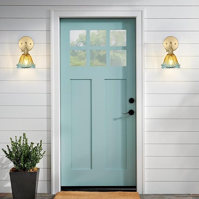 Vintage Wall Sconces, Cabbage Yellow Lampshade & 180 Degree Adjustable, Brass Wall Lights, for Bedroom Living Room Hallway Aisle, Bulbs Not Included, ETL Listed