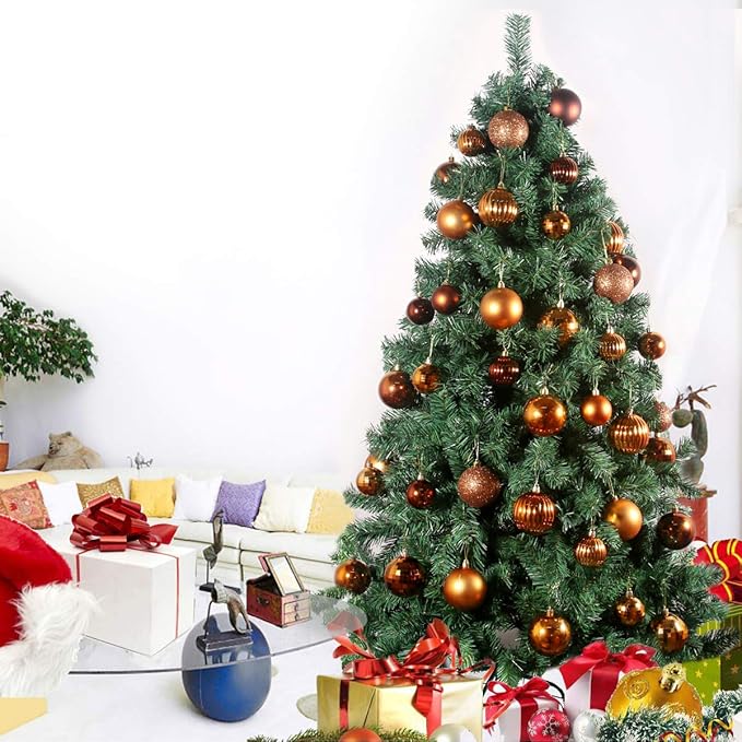 Orange Bronze 2.5" Christmas Balls Christmas Tree Decoration Ornaments Shatterproof Hanging Balls for Birthday Halloween Holiday Wedding Decorations Set of 10pcs