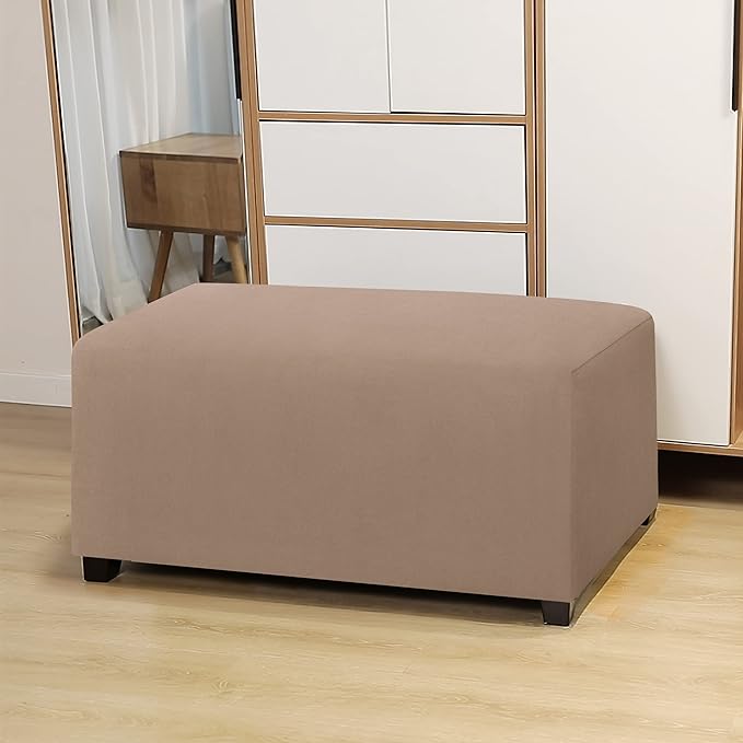 Easy-Going 100% Dual Waterproof Stretch Ottoman Cover Rectangle Folding Storage Stool Furniture Protector Soft Slipcover for Living Room with Elastic Bottom (X Large, Camel)