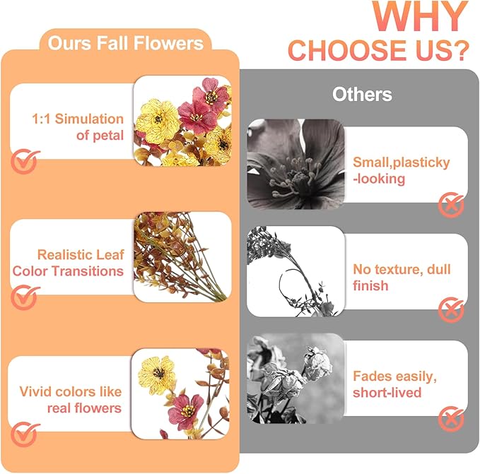 Fall Decor Artificial Flowers for Outdoor Decoration, 4Pcs Fake Hanging Flowers Mums Silk UV & Fading Resistant, Artificial Faux Plants for Home Patio Yard Garden Farmhouse Halloween