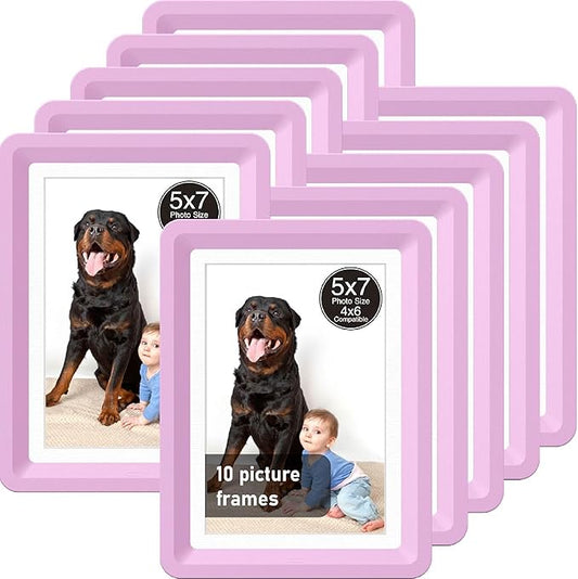 Pink 5x7 Picture Frame with Acrylic Front 10 Pack, ABS Frame for 5x7 or 4x11 Photos, Shatterproof UV-Resistant Tabletop Photo Frame, Vertical/Horizontal Display for Home Décor