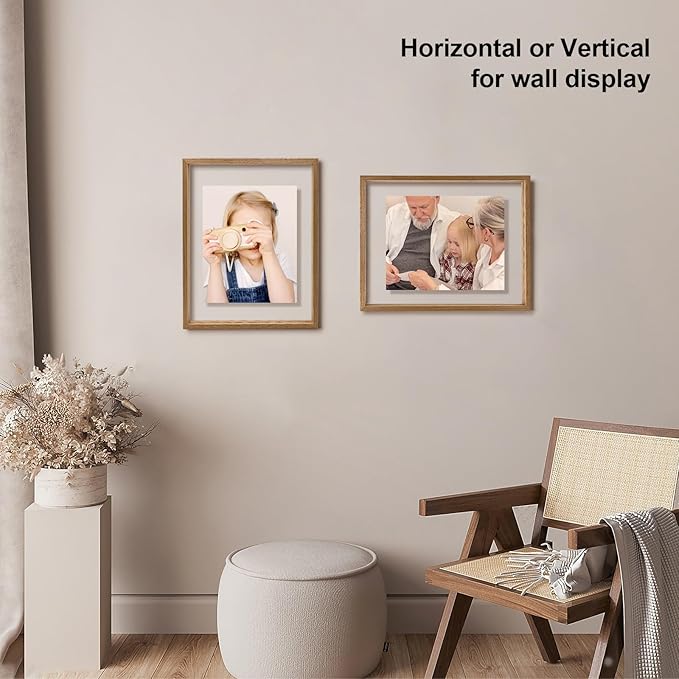 Egofine 11x14 Floating Frames Set of 2, Double Plexiglass Picture Frame, Made of Solid Wood Display Any Size Photo up to 11x14, Wall Mount or Tabletop Standing, Carbonized