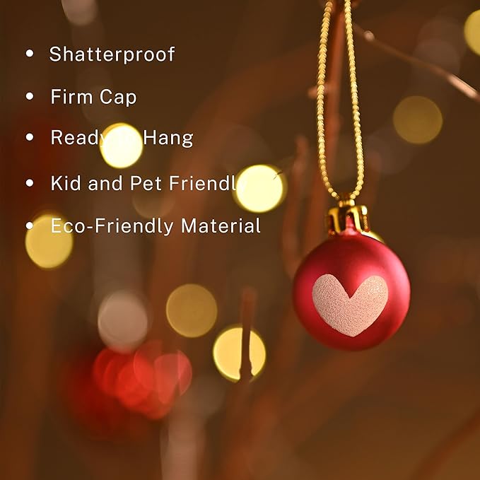 DecorbyHannah Mini Valentines Day Christmas Tree Ornaments Decorations, 49ct 1.18Inch Small Pink Red Heart Ornaments for Tree, Shatterproof Hanging Valentine's Day Decor for Wedding Anniversary Party