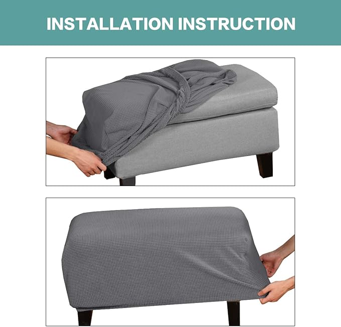 Turquoize Stretch Ottoman Cover Ottoman Slipcover Sofa Cover Footstool Protector Storage Ottoman Covers Furniture Protector Soft Rectangle slipcover with Elastic Bottom (Large,Charcoal Gray)
