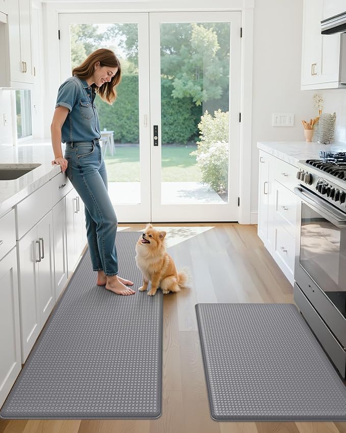 Color&Geometry Anti Fatigue Cushion Extra Large Kitchen Mat for Floor - 24x59+24x94,Easy Clean, Waterproof & Oil Proof, Anti Slip, Foam Rubber Runner Rug for Front Sink Comfort Standing, Grey Set of 2