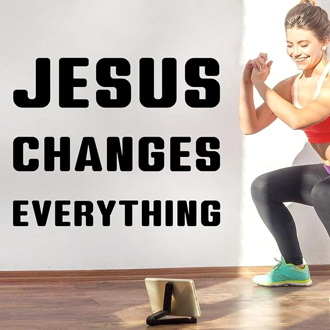 Inspirational Wall Stickers Gym Wall Decal Bible Verses Walls Decoration Teamwork Vinyl Sticker for Office Jesus Changes Everything Religious Decals Christian Walls Art Murals for Living Room Bedroom