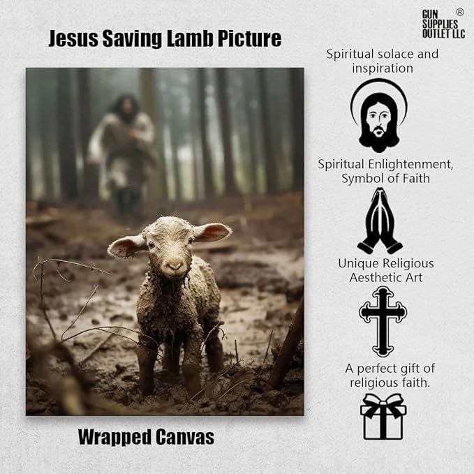 Jesus and Lamb Canvas Wall Art Jesus Running After Lost Lamb Picture Wall Art Canvas Print Christian Home Decor 24x30 inch