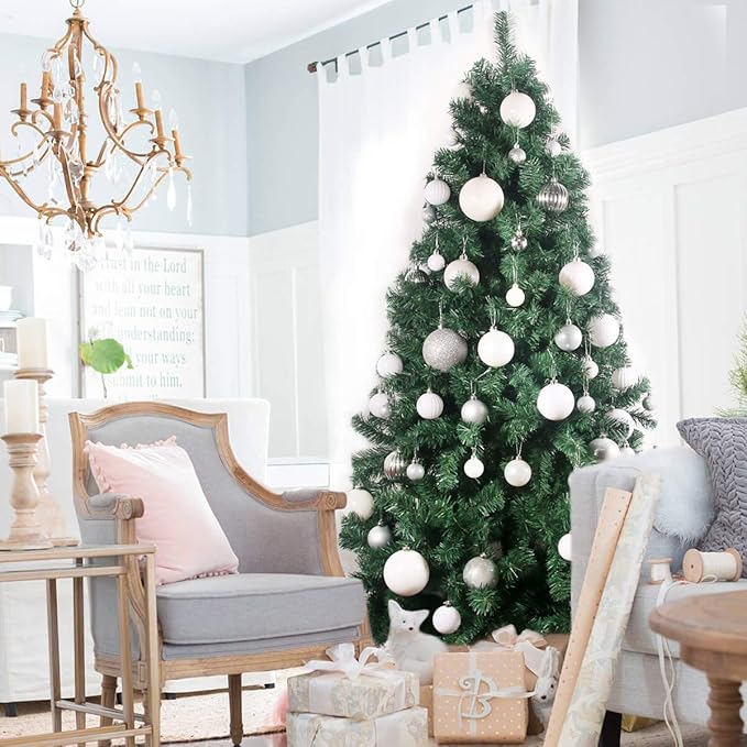 White & Silver 1.6" Small Christmas Balls Christmas Tree Decoration Ornaments Shatterproof Hanging Balls for Birthday Halloween Holiday Wedding Decorations Set of 36pcs