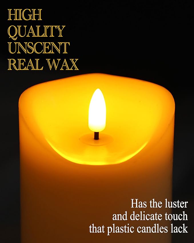 4"x8" Flickering Flameless Candles with Remote Timer, 4" Diameter Extra-Large White Pillar, Wax, 2 Pack Tall LED Battery Operated Candles for Home, Rustic and Farmhouse Decor (H 8")