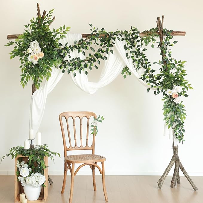 Mizii 2 Strands Artificial Vines Ficus Garland 78" Fake Vine with Silk Green Leaves Faux Hanging Plants Greenery Decorations for Bedroom Table Centerpieces Wall Party Wedding Room Decor (Ficus)