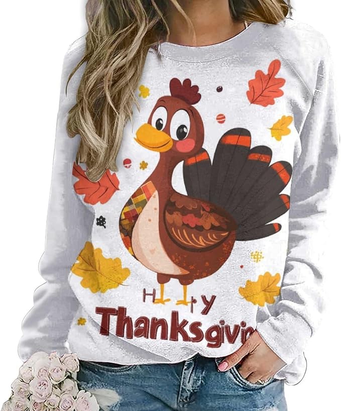Thanksgiving Sweatshirt for Women Crewneck Pullover Casual Graphic Long Sleeve Shirts Sweater