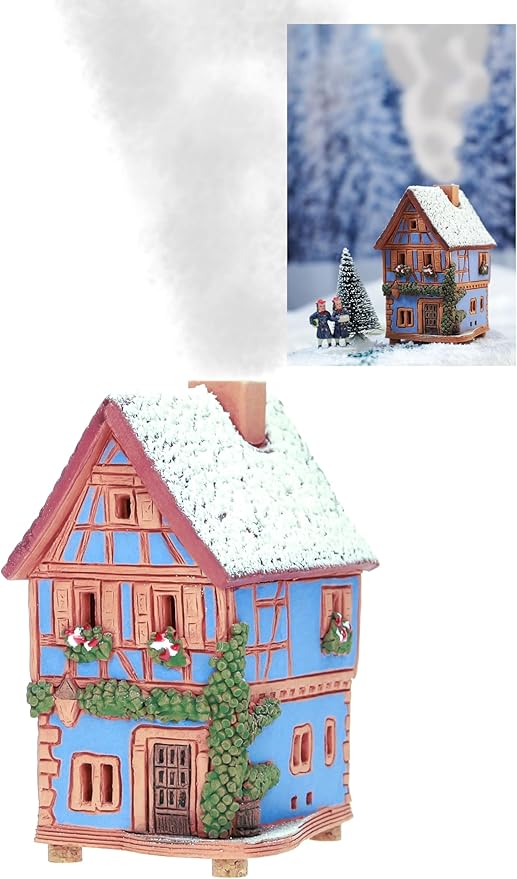 Ceramic Houses and Villages Collection - Handmade Christmas Village House Miniature of Historical House in Riquewihr, Alsace, France, Winter Edition - Cone Incense Holder R231