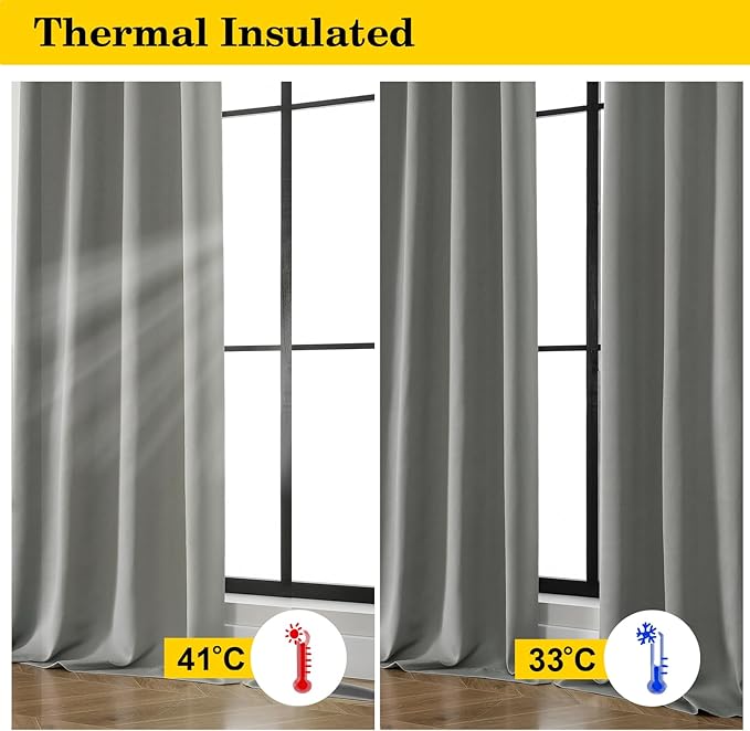 Light Grey Blackout Curtains for Bedroom Living Room 84 Inches Long 2 Panels Set, Soft Solid Thermal Insulated Room Darkening Curtains, Rod Pocket Drape, Light Grey, Each 40" Wx84 L