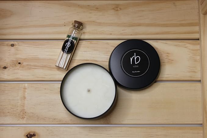 Rosbas Candle, Pomegranate Cider Scented, Natural Soy Wax, Black Metallic Tin, 6 oz, Cotton Wick, Long Burn Time, Drawstring Cotton Bag, Non-Toxic, Handmade in The USA