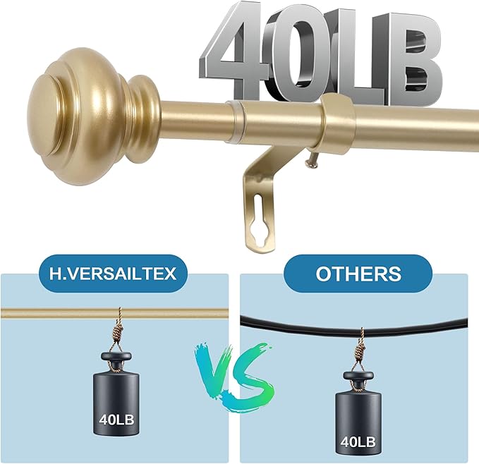 H.VERSAILTEX Curtain Rods for Windows 16.2 to 137.4 Inches 3/4 inch Diameter Adjustable Decorative Telescoping Curtain Rod with Brackets Heavy Duty Splicing Window Rods with Classic Finials, Gold