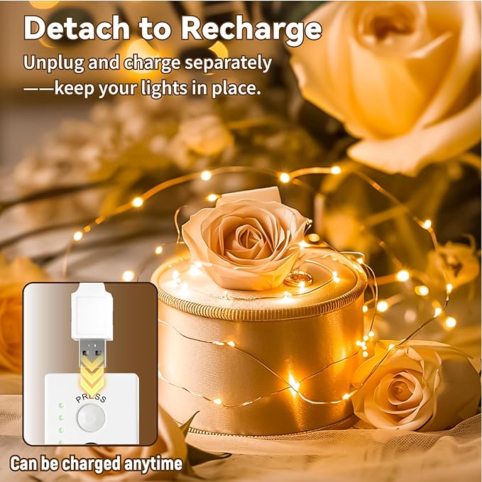 ZSJWL Rechargeable Fairy Lights with DIY Timer & 8 Modes, 2 Pack 16FT 50LED String Lights Battery Operated Indoor, Twinkle mini Lights for Bedroom Christmas Wedding Centerpiece Decor (Warm White)