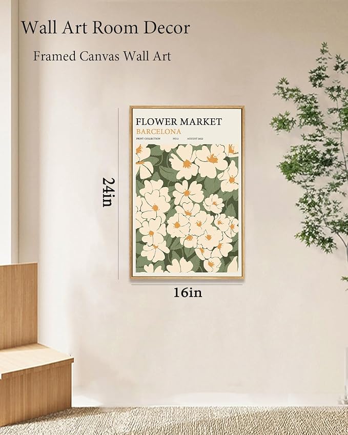 Zzuyi Framed Flower Market Wall Art,Green And White Fresh Art Print for Bathroom, Bed Room, Office Home Decoration Gift- 16"x 24"