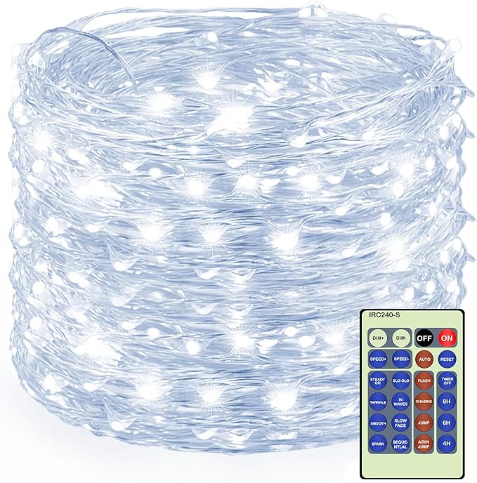 Decute 500LED 164ft Fairy String Lights Cool White Christmas Light Silver Wire w/Remote, Firefly Lights Starry Light for DIY Christmas Tree Costume Wedding Party Table Centerpiece Decor