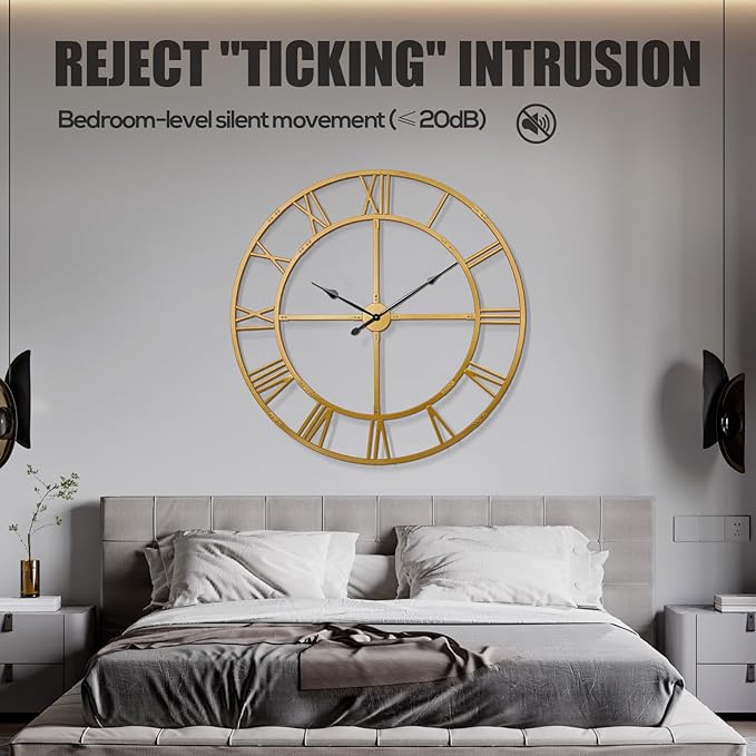 Large Wall Clock for Living Room Decor – 32 Inch Silent Non-Ticking Modern Farmhouse Wall Clock, Oversized Decorative Metal Roman Numeral Clock