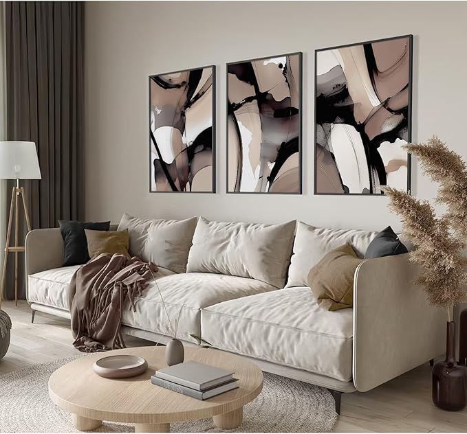 Black Beige Abstract Wall Art Brown Neutral Canvas Wall Decor Minimalist Art Poster Modern Abstract Painting Artwork Watercolor Black Brown Pictures for Living Room Bedroom 16x24 Inch Unframed 3pcs