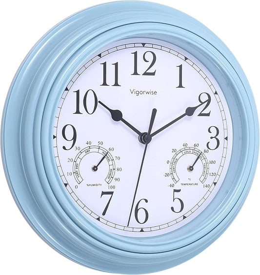 Wall Clock, Sweep Silent Movement Accurate Clocks with Temperature & Humidity, Decorative for Kitchen/Living Room/Bedroom/Office/School/Classroom (Blue, 9 inch)