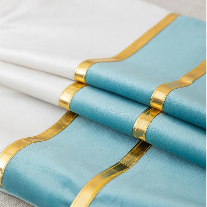 ZLINA Set of 2 Velvet Decorative Throw Pillow Covers Aqua Green White Patchwork with Gold Leather Pillow Covers 24 × 24 Inch Cushion Covers Decor Living Room Sofa Bedroom Car