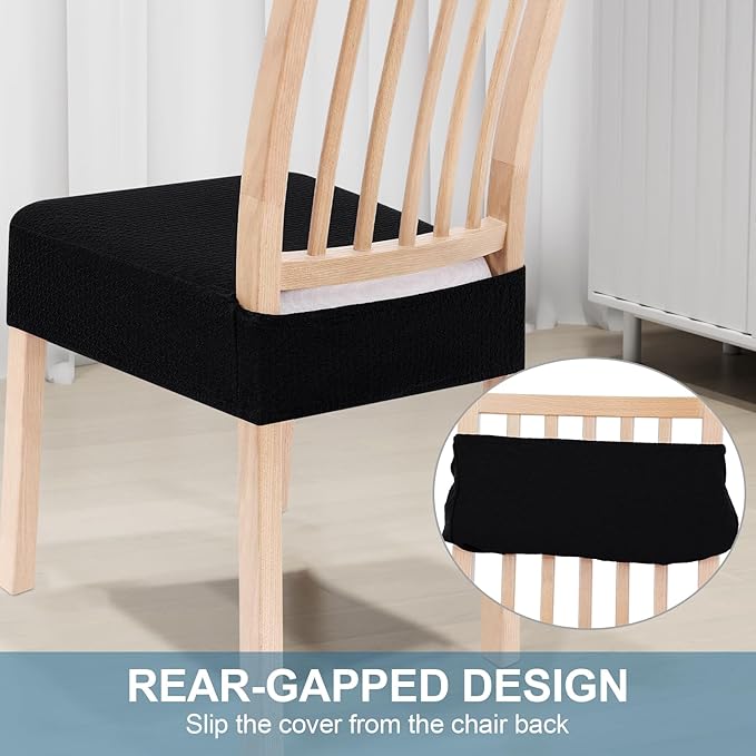 Smiry Stretch Jacquard Seat Covers for Dining Room Chairs Set of 2, Removable Washable Chair Seat Protector Slipcovers, No Rear Covers, Black
