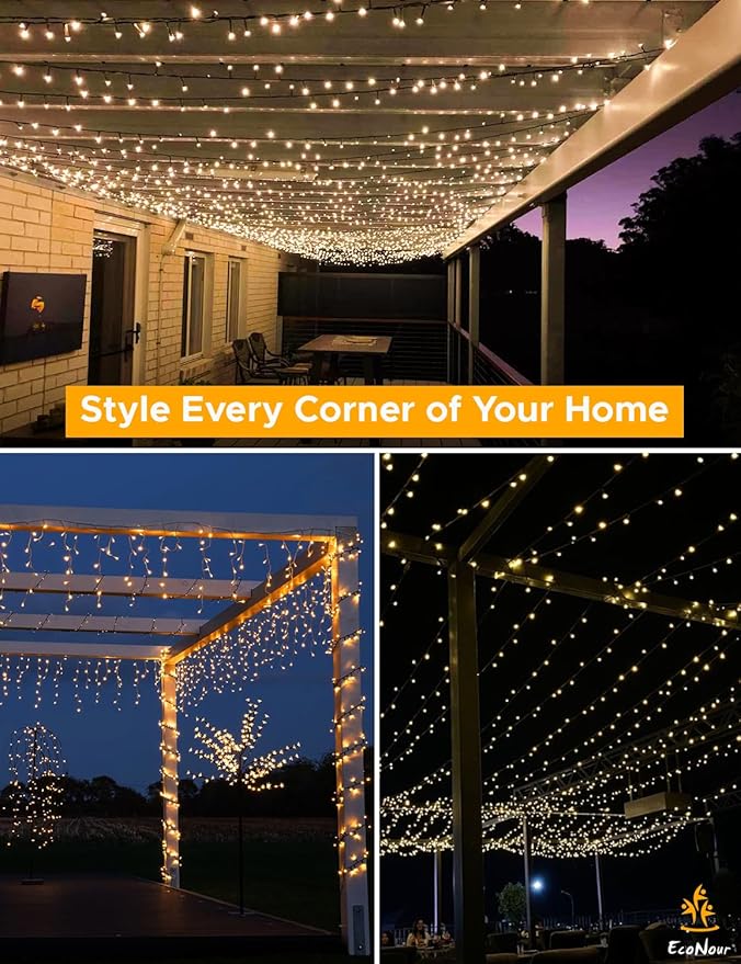 EcoNour 29.5 Ft 720 LED Cluster Twinkle Lights for Christmas Tree, 8 Modes String Lights for Decoration with Timer and Memory Function, Ambient Warm White Fairy Lights for Magical Home & Garden Decor