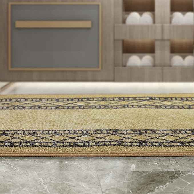 Antep Rugs Alfombras Modern Bordered 2pc Non-Skid (Non-Slip) Low Profile Pile Rubber Backing Indoor Kitchen Runner Rugs (Brown, 2pc Set)