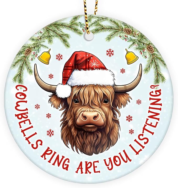 Highland Cow Christmas Ornaments 2025, Cow Ceramic Ornaments Tree Keepsake, Farmhouse Xmas Hanging Decor Gifts for Men Women
