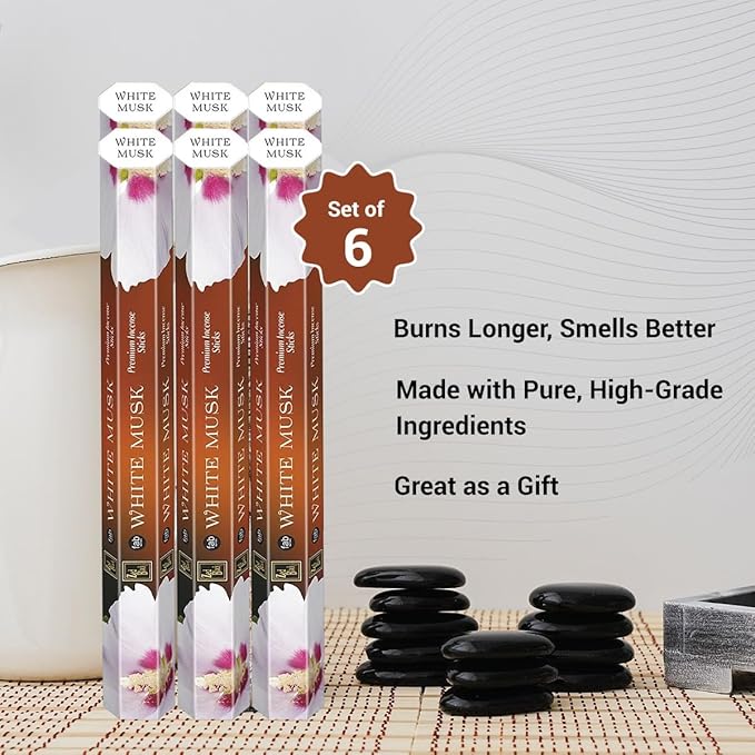 ZED Black White Musk Incense Sticks - 20 Sticks per Box & 6 Boxes Inside (Total 120 Sticks) |Premium Quality Incense Sticks for Relaxation & Yoga.