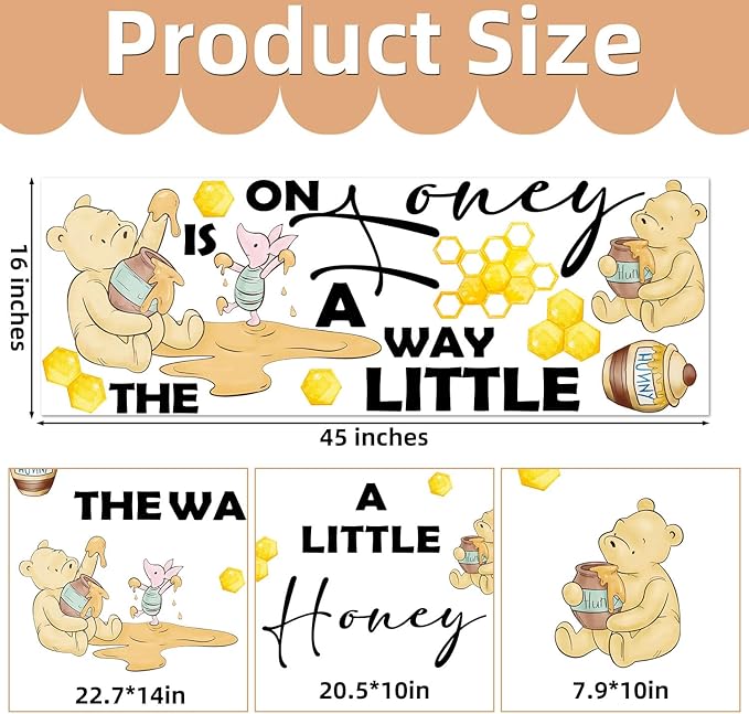 Winnie Baby Shower Wall Decals, Waterproof Stickers for Baby Shower Party, Gender Reveal Sign for Arch Backdrop, A Little Honey is on The Way Wall Decoration for Nursery Home