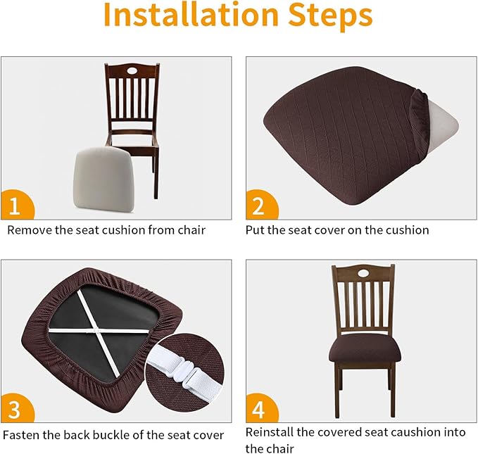 Fuloon Stretch Chair Seat Covers 4 PCS, Removable Washable Dining Chair Covers Anti-Dust Dining Room Seat Cushion Slipcovers (4, Chocolate)