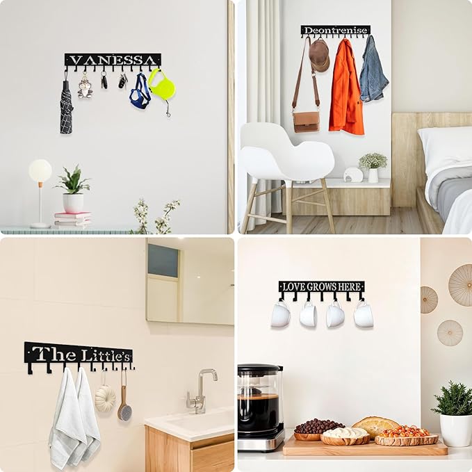 Personalized Metal Key Rack Hooks, Key Holder Wall Mounted Key Hooks, Name Theme Wall Decoration Hooks, Key Hanger Organizer for Living Room, Entryway, Bathroom, Office Decor(Middle)